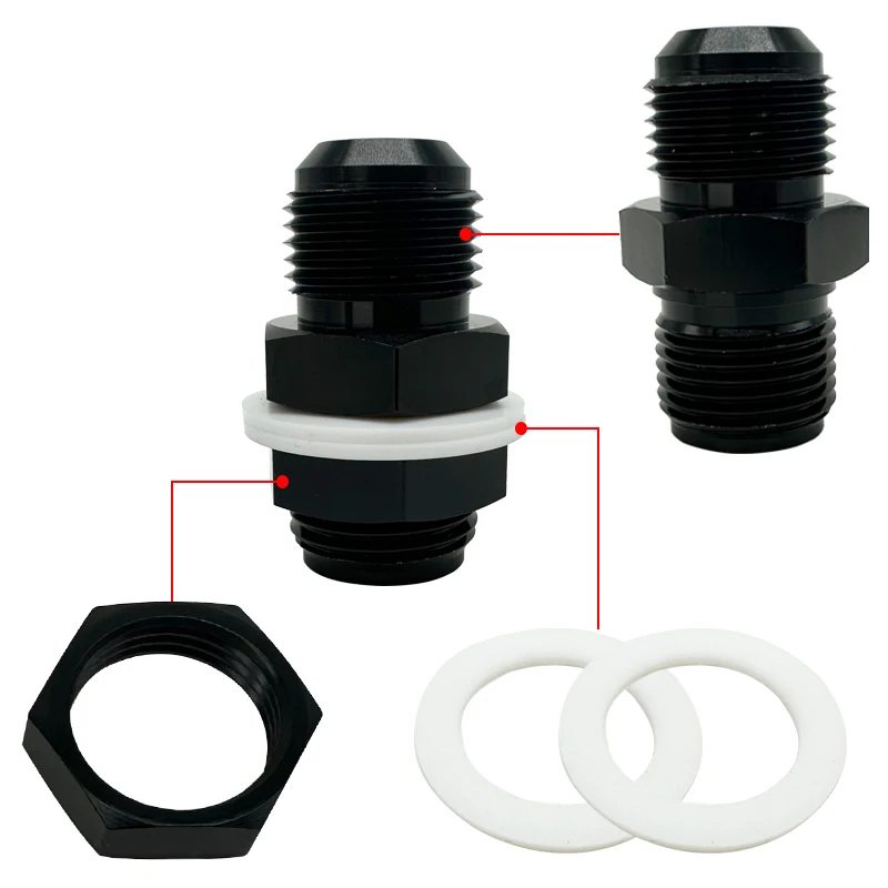 2 Buah Fitting Sekat Sel Bahan Bakar Aluminium Pria AN6 AN8 AN10 AN12 Aksesori Adaptor Sekat Sel Bahan Bakar Hitam Pas dengan Mesin Cuci