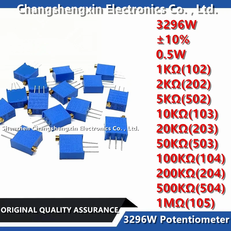 

10PCS 3296W Multi Turn Precision Top Adjustable Resistor Potentiometer 1KΩ 2KΩ 5KΩ 10KΩ 20KΩ 50KΩ 100KΩ 200KΩ 500KΩ 1MΩ 2MΩ ±10%