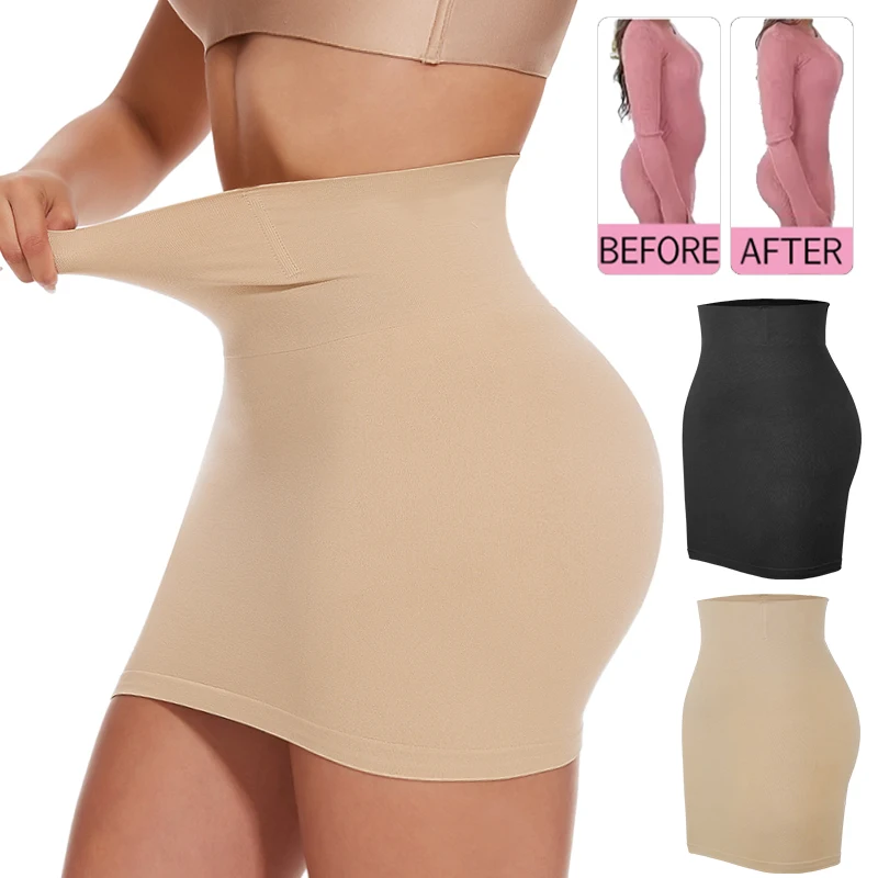 Womens Half Slip Shapewear for Under Dresses Built in Panties High Waist Tummy Control Skirt Sexy Butt Lifter Body Shaper Skirts