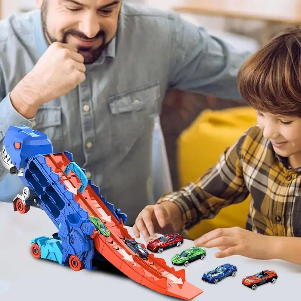 Dual-mode Dinosaur Car Toy Folding with Handle Dinosaur Transformed Toy Large Capacity Racing Dinosaur Track Toy Children