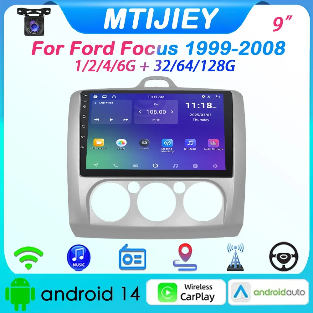 

[MTIJIEY] 6+128G Android 14 Car Radio For Ford Focus 1999-2008 Multimedia Video Player GPS Carplay Android Auto Stereo FM RDS