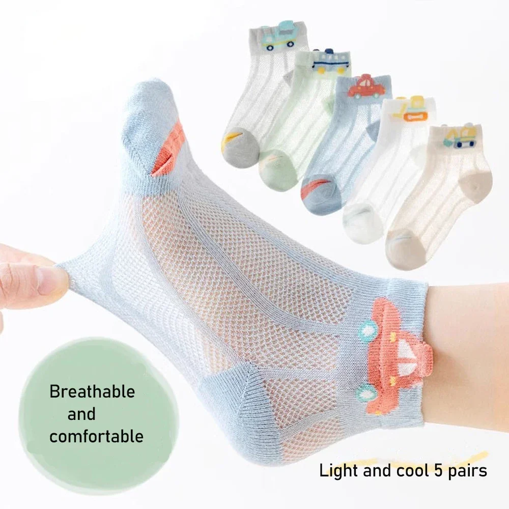 5Pairs 1-14Years Summer Ultra Thin Breathable Lightweight Mesh Socks Fresh Simple And Delicate Soft Stitch Athletic Socks