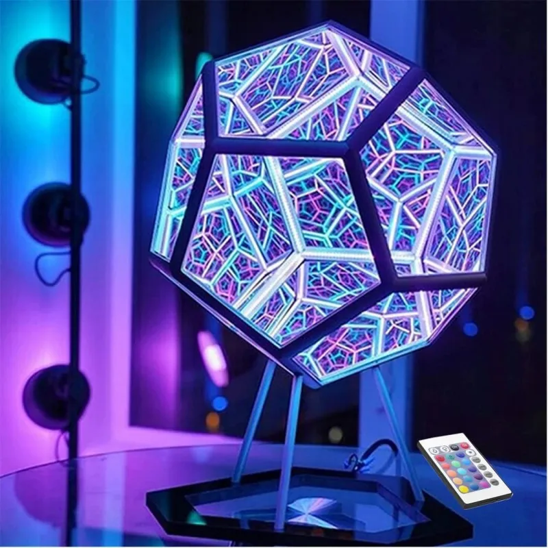 Infinity Dodecahedron Gaming Light 3D Cube Light Desk Cool RGBW Led Table Lamp for Bedroom Gaming Room Decor Led Night Lights