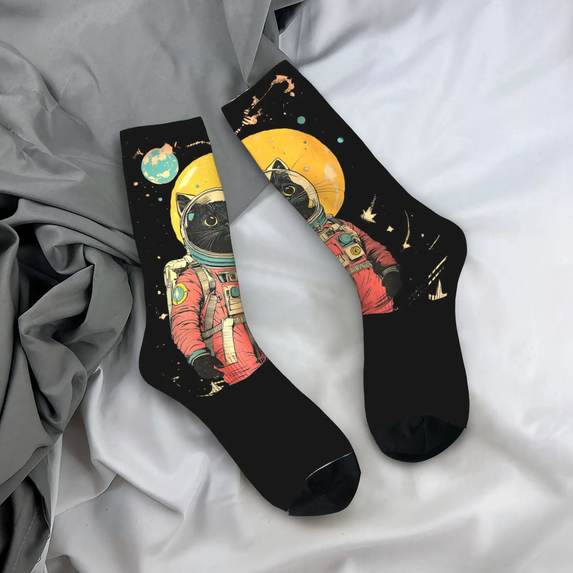 

Space Cat Courage Japanese Astronaut Cat Socks Harajuku Stockings Spring Anti Slip Men Socks Breathable Printed Outdoor Socks