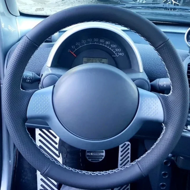 Housse de volant sur mesure, style cousu main, couverture intégrale ROADQTER Cabriolet De 2-spoke Wheel 2005 2006 2007 pour Smart 452