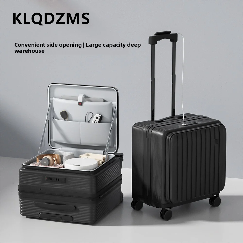 KLQDZMS Luggage 18"20 Inch Zipper Boarding Box Aluminum Frame Trolley Case Front Opening Laptop Universal Wheel Rolling Suitcase
