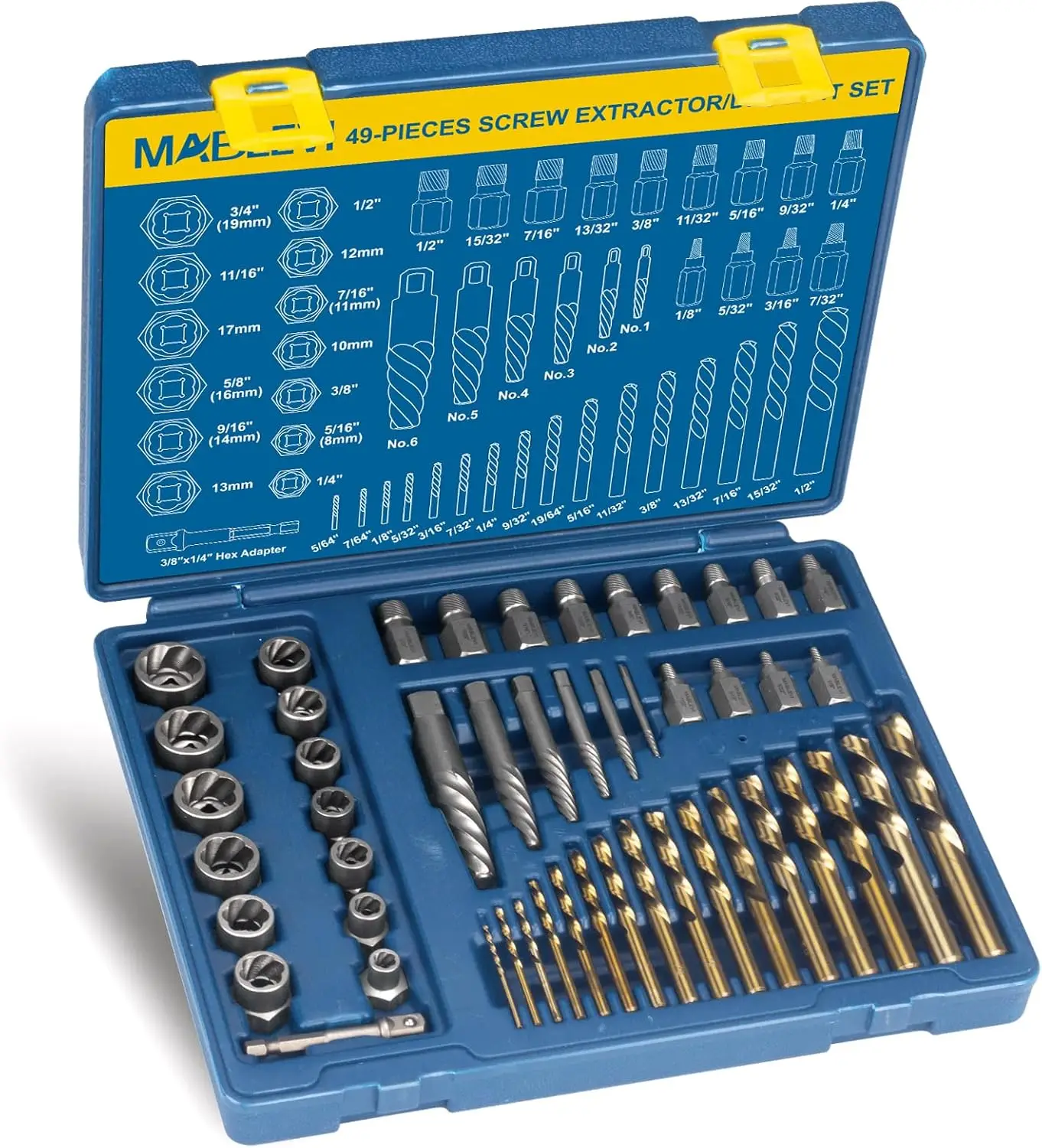 

49 Pcs Screw Extractor Bolt Remover Set, Left Hand Drill Bits for Broken Rusted Nuts Bolts Screws