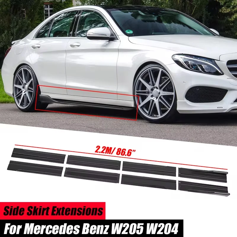 Car Side Skirts Extensions Rocker Panels Lip For Mercedes Benz Accessories W205 W204 W203 W211 W212 W213 W117 8Pcs 86.6inch/2.2M