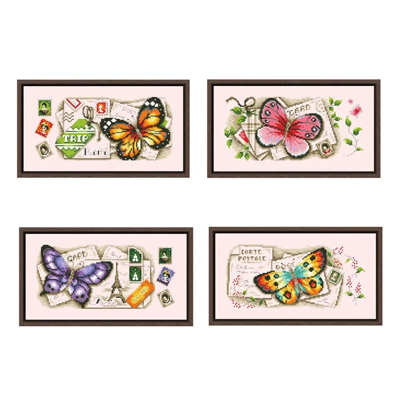 Butterfly postcard cross stitch package cartoon animal 18ct 14ct 11ct pink canvas embroidery DIY handmade needlework