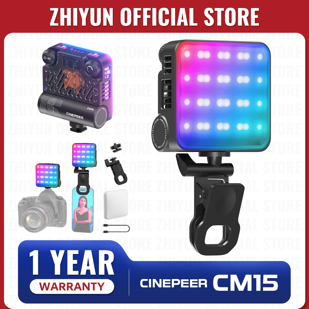 ZHIYUN Official CINEPEER CM15 15W RGB Portable Video Light 2600mAh LED Photography Lights 2500K-10000K Photo Video Lamp Fill Lig