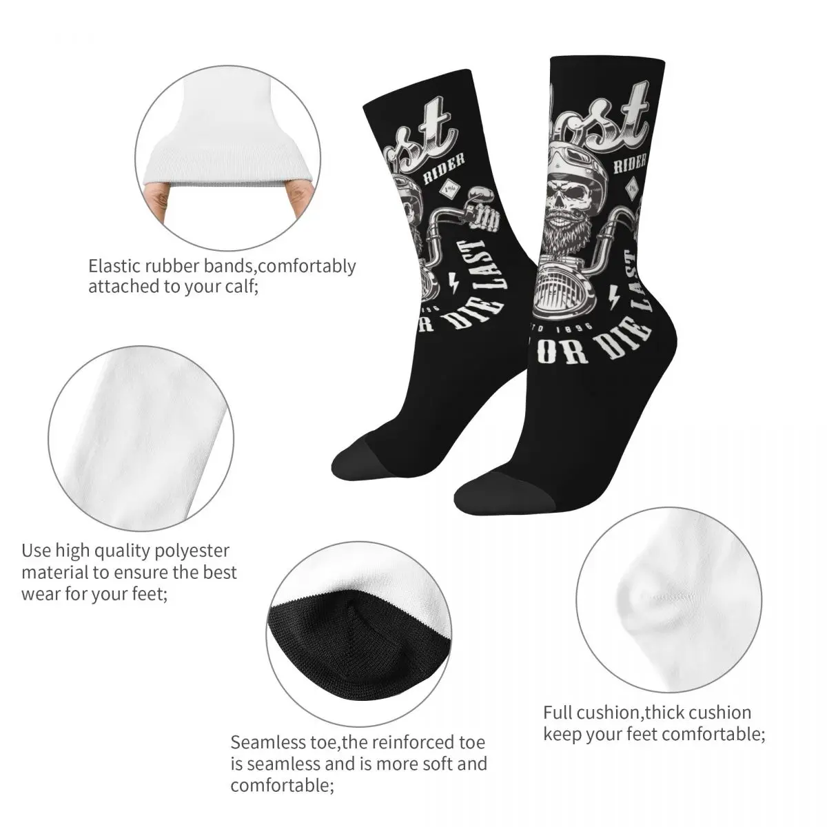 Fashion Men's Socks Casual Motorcycle Skull Sock Polyester Horror Halloween Graphic Women Socks Spring Summer Autumn Winter