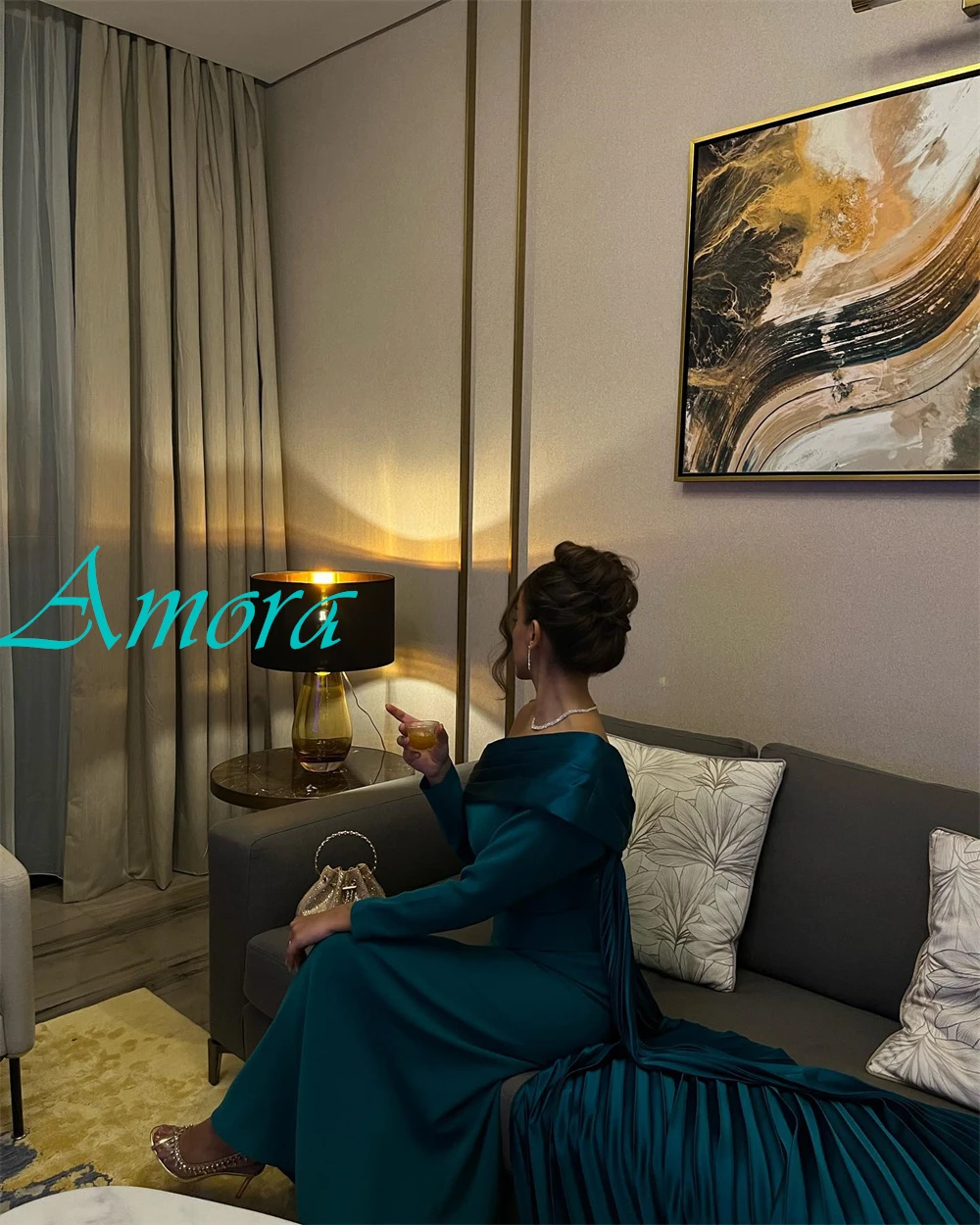 تخصيص رشيقة الساتان قارب الرقبة مساء اللباس الكلاسيكية فساتين حفلة موسيقية مزاجه طويلة الأكمام فساتين المناسبات الخاصة