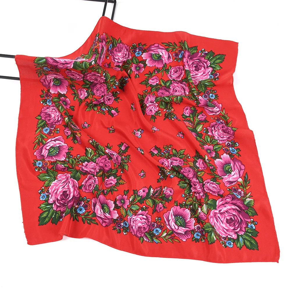 70*70cm Russische Quadrat Schal Frauen Luxus Floral Print Bandana Kopf Wraps Taschentuch Babuschka Stirnband Schals – Detail 8