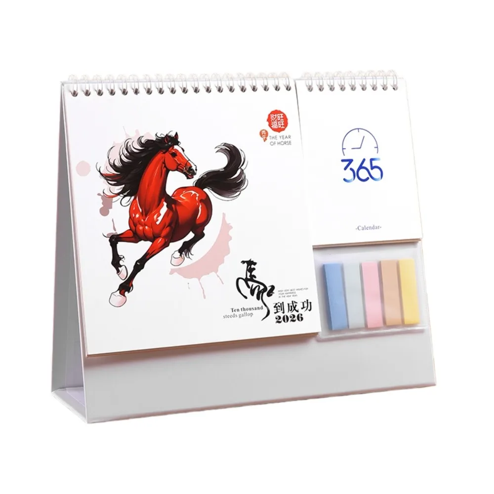 

Chinese New Year Style 2026 Desk Calendar Coil Binding with Notes Horse Year Calendar Cartoon Pony Horse/Elk Schedule Planner