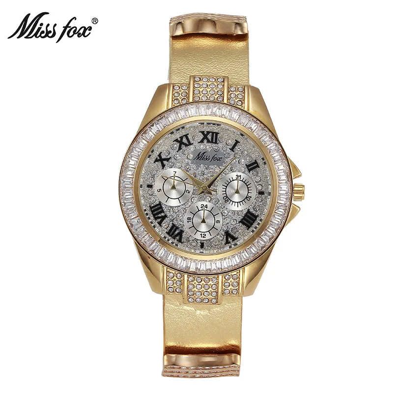 Reloj de mujer de circonita con diamantes de imitación, correa de cobre dorado, marca oficial, envío gratis