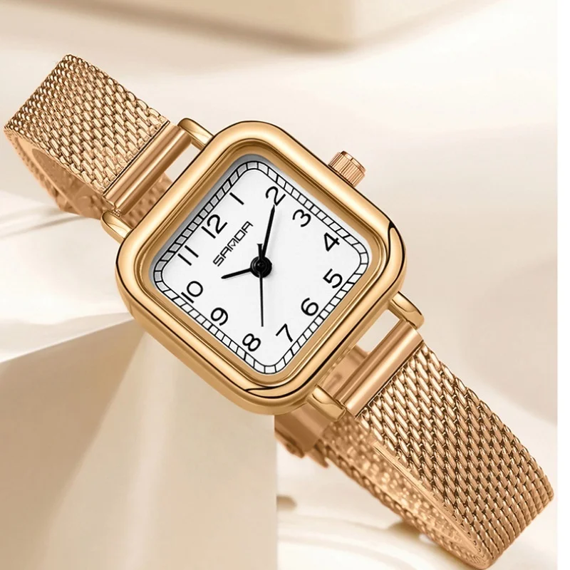 Sanda-relojes de cuarzo de lujo para mujer, pulsera de acero inoxidable, resistente al agua, regalo para novia, vestido, 1120