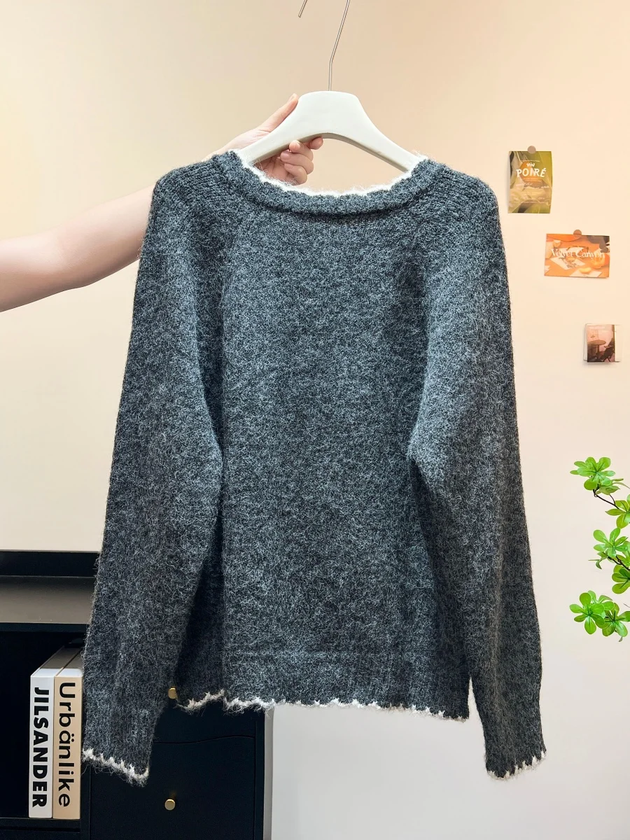 韓国カラーブロックカーディガン女性ボタンセータージャケットソフトルーズ秋トップ