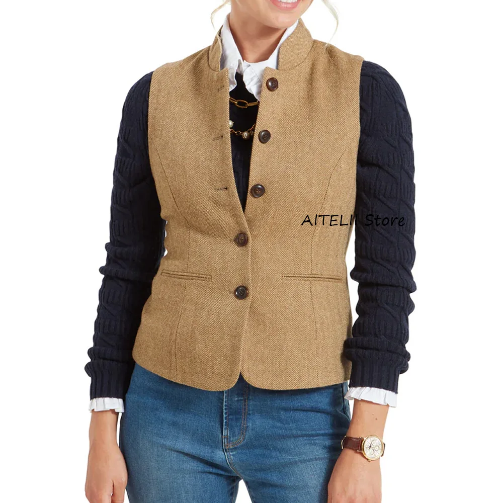 

Женский жилет из ткани «ёлочка», однобортный, с воротником-стойкой, без рукавов, повседневная и стильная одежда, пальто, куртки