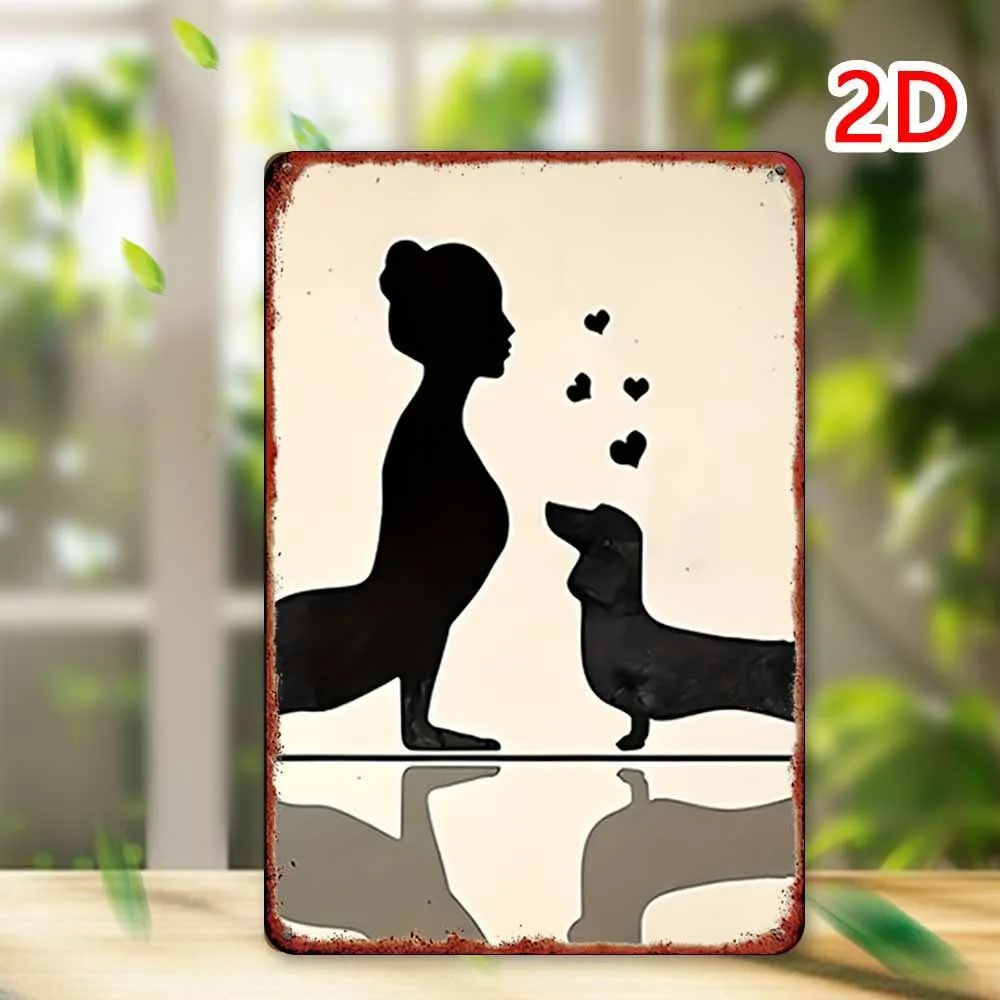 Vintage Metal Wall Art Silhouette of Woman with Dog, Home Decor for Bedroom Bar Garden Garage Outdoor