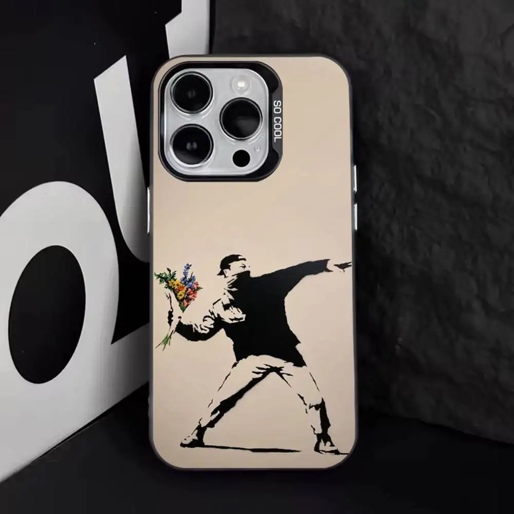 حافظة هاتف G-Graffiti Artist B-Banksy لهاتف iPhone 16,15,14,13,12,11,8,7,Pro,Max,Plus,Mini,XS,SE مضادة للسقوط باللون الأسود غير اللامع #2