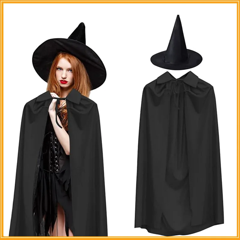 

2pcs/set Halloween Cape Suit Death Vampire Wizard Robe Party Single Layer Black Cape