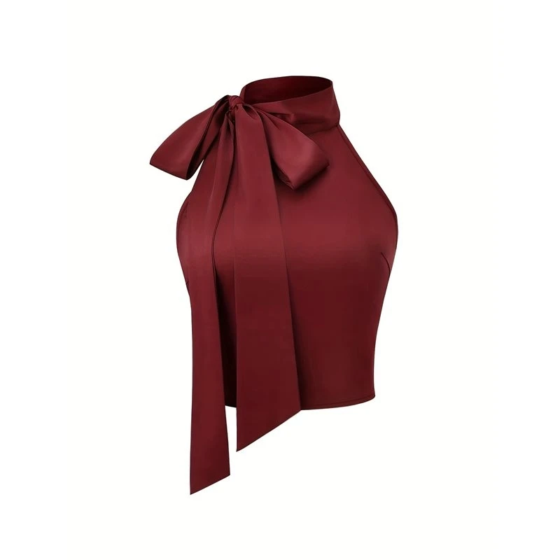 Women's Tie Mock Neck Blouse Sleeveless Casual Tank Shirt Dressy Tops Wine Red M Eco-Friendly