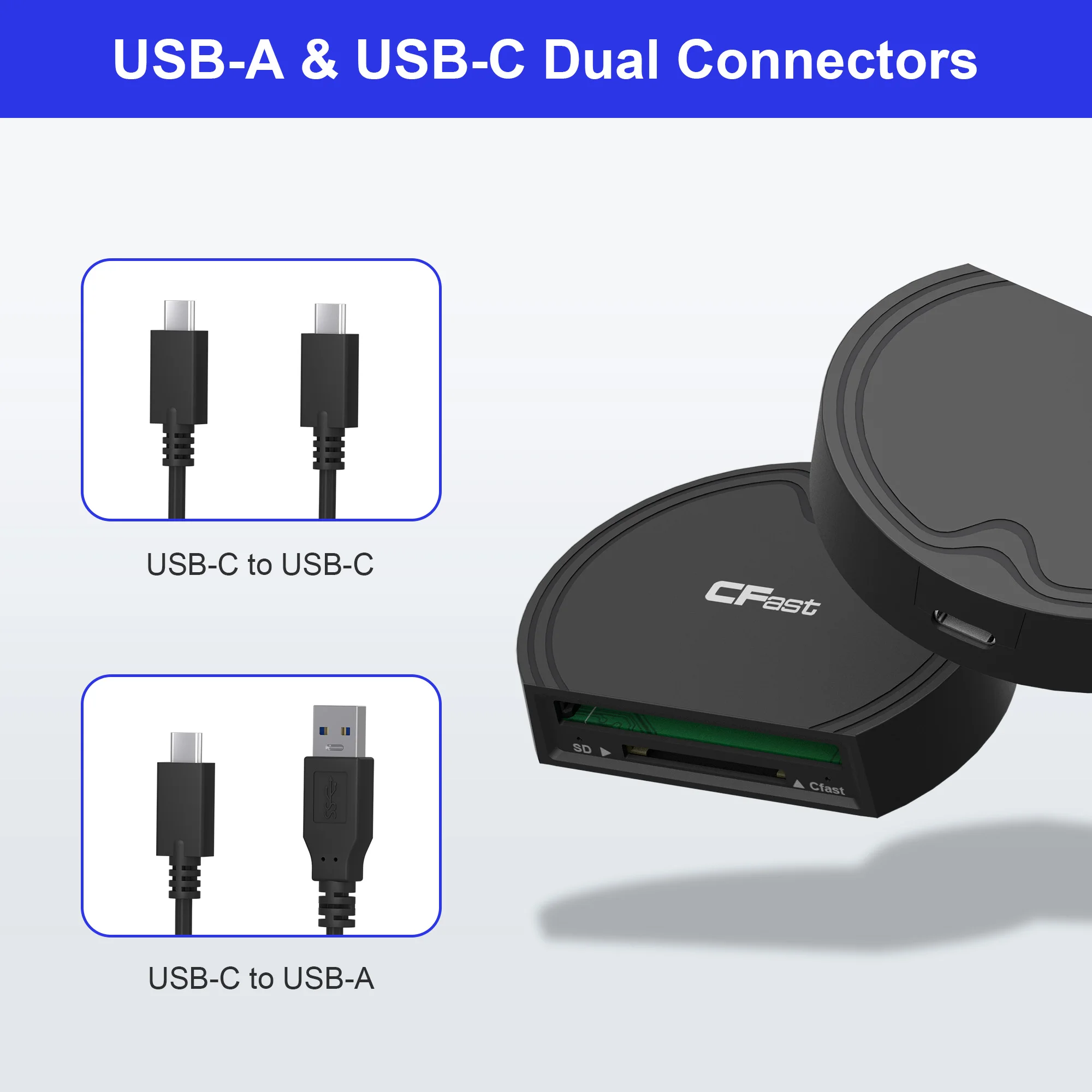 CFast Card Reader SD - 10Gbps 2.0 3.2 Gen2 USB A/USB C Cable, C-Fast Memory Adapter for C Fast , Read 2 Slot at the Same time