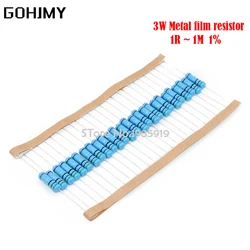 20pcs 3W Metal film resistor 1% 1R ~ 1M 1R 4.7R 10R 22R 33R 47R 1K 4.7K 10K 100K 1 4.7 10 22 33 47 4K7 ohm