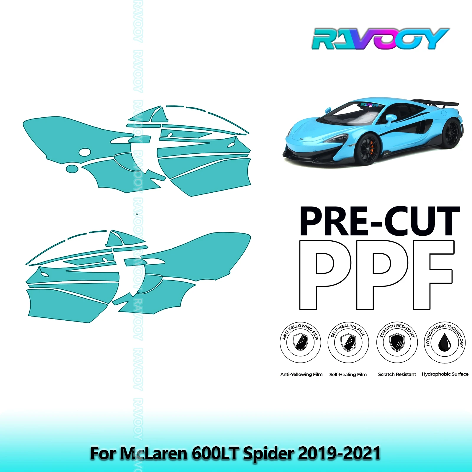 

For McLaren 600LT Spider 2019-2021 8.5mil Clear Matte Pre-Cut PPF Door & A/B Pillar Kit TPU Paint Protection Film Set