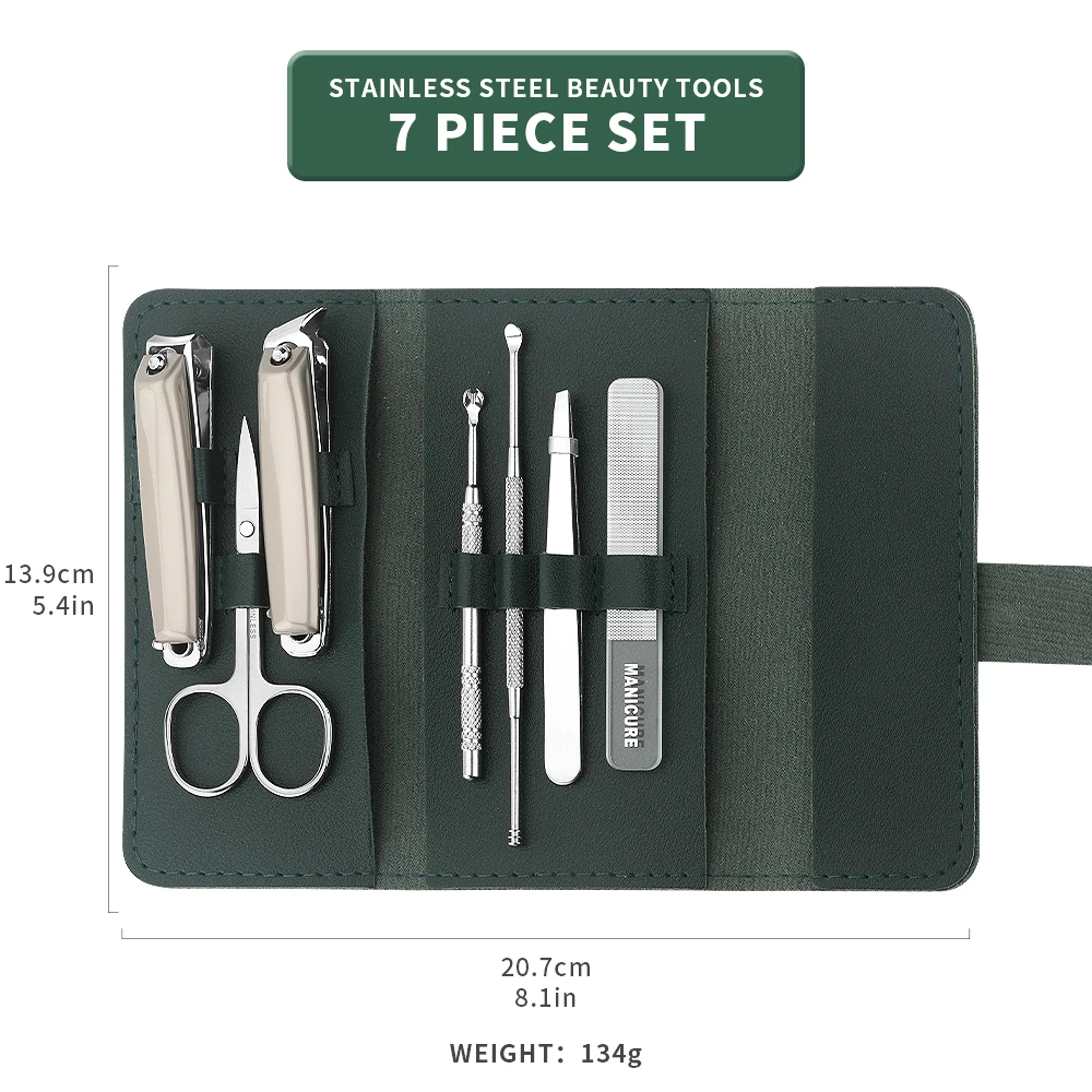 

7 pcs Stainless Steel Manicure Set, Travel Mini Nail Clippers Kit Pedicure Care Tools, Grooming kit, Gift for Women and Man