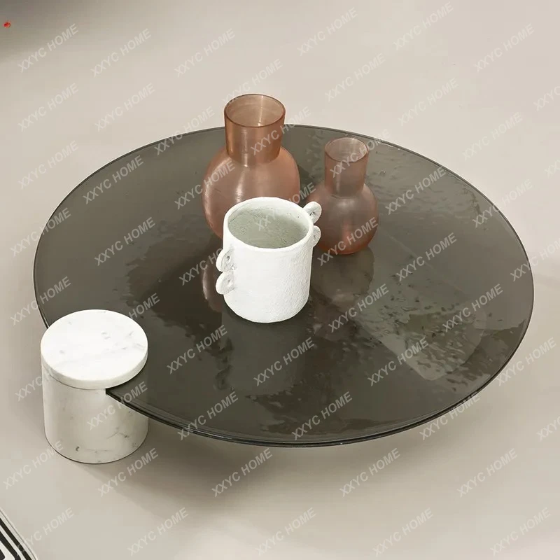 

Журнальный столик LX из мрамора и стекла в стиле лайт-люкс, современный, простой, с эффектом водной ряби, высококачественный, круглый, для гостиной
