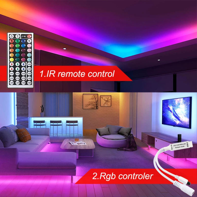 Imagem -03 - Luz de Tira Led com Controle Remoto Inteligente Tiras de Luz Led Rgb Luzes Reguláveis por Fita para Quarto 50 Pés 100ft 12v