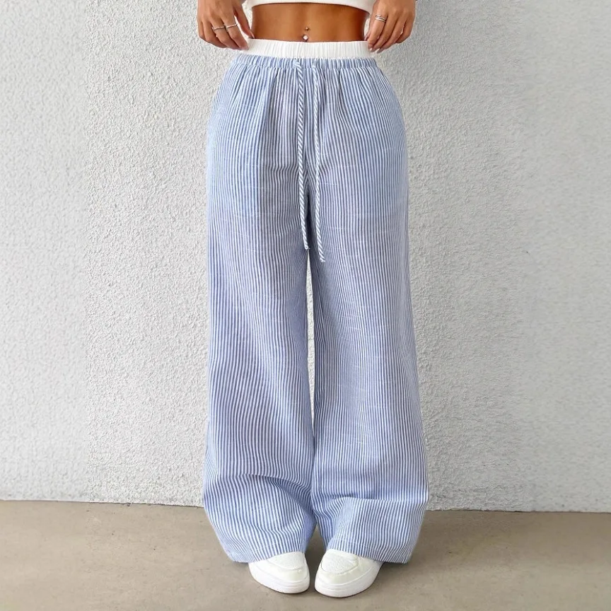 

Весенне-осенние длинные брюки, женские модные полосатые клетчатые свободные широкие брюки с цветными блоками, повседневные спортивные штаны, женские уличные штаны