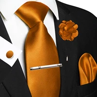 JEMYGINS Blue Solid Wedding Tie For Men Handky Cufflink Brooch Gift Mens Elegant Necktie Fashion Business Party Dropshiping 2