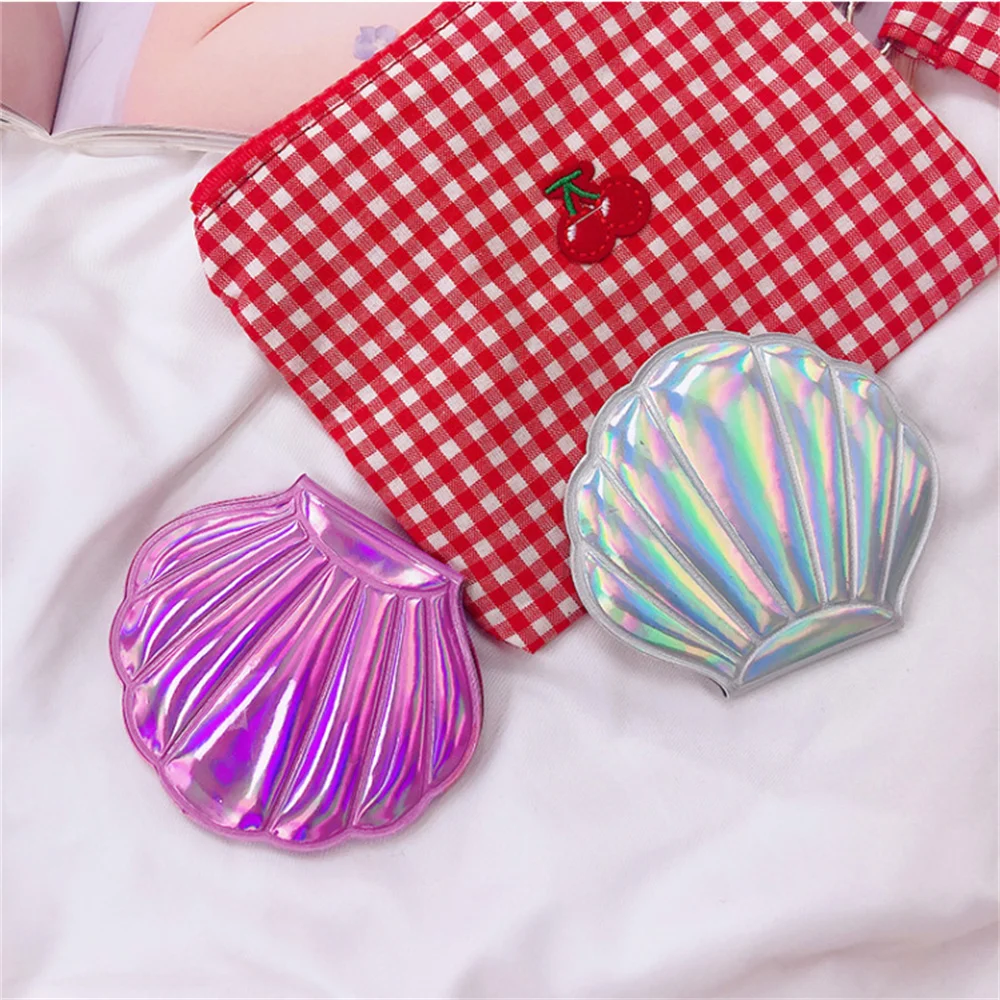 Shell Shape Makeup Mirror Double-Sided 2X Magnifying Vanity Folding Laser Mini Pocket Cosmetic Mirror Hand Compact Beauty Mirror