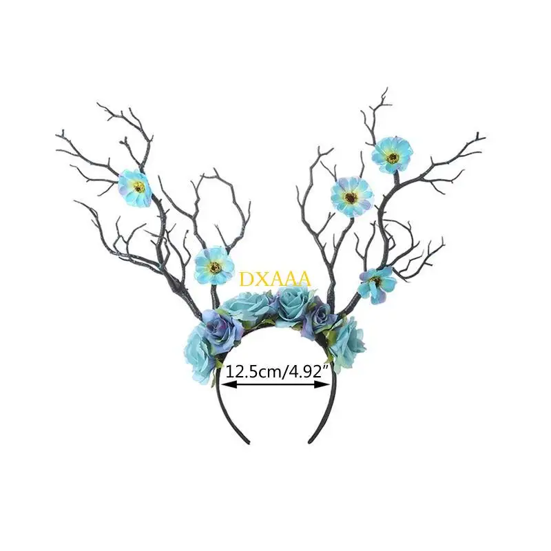DXAA Christmas Flower Crown Reindeer Hair Hoop Floral Hair Wreath Christmas Headpiece view 6