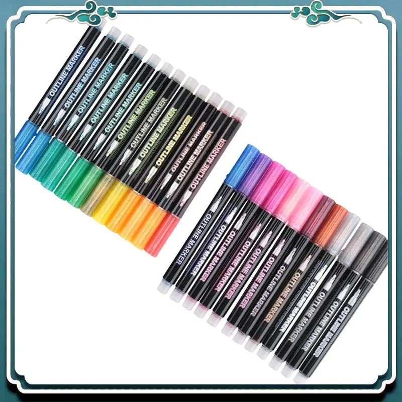 سهلة الاستخدام علامات لامعة Doodle Outline Dazzles: 24 لونًا معدنيًا بخط مزدوج مجموعة أقلام لامعة Super Squiggles Dazz