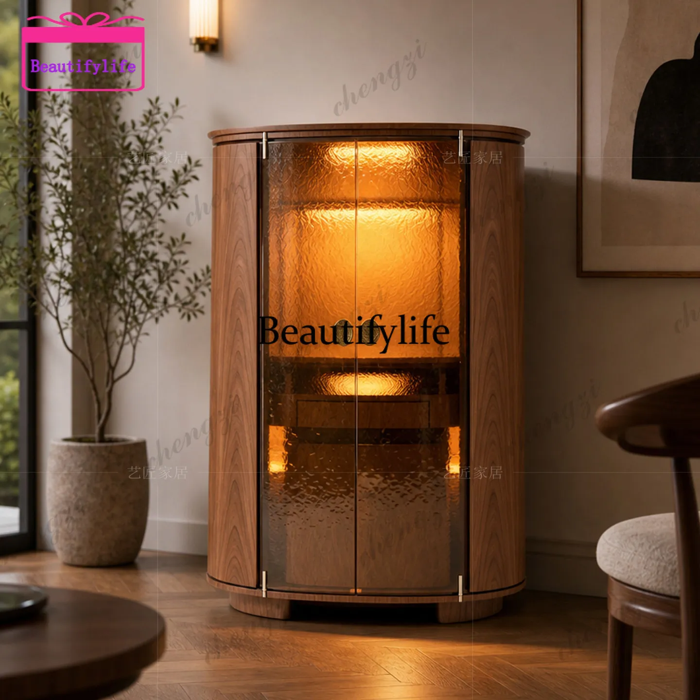 a55 Italian tempered glass wine cabinet high-end living room home retro style dining side cabinet integrated against the wall