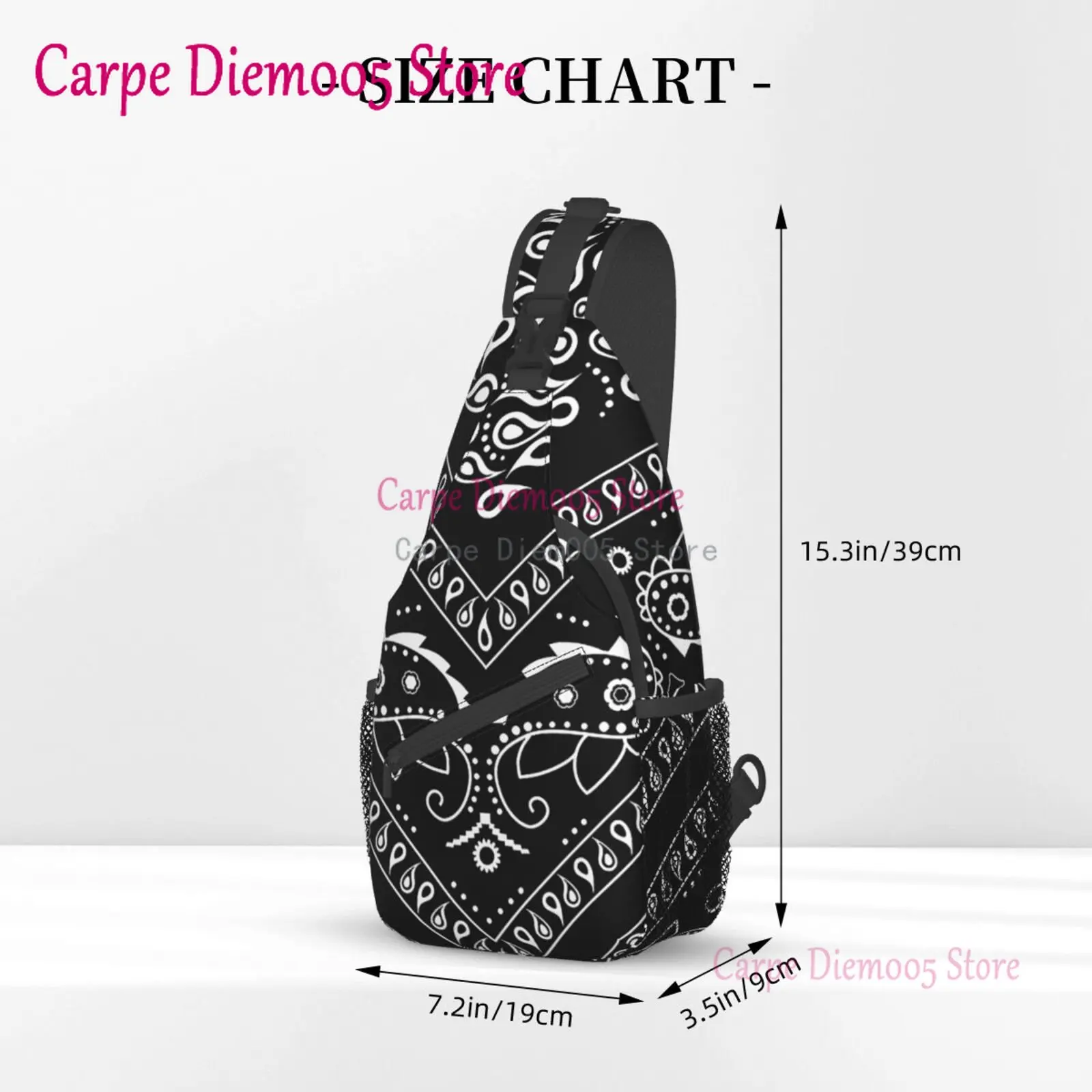 Black And White Paisley Chicano Bandana Sling Crossbody Chest Bag Men Shoulder Backpack for Hiking