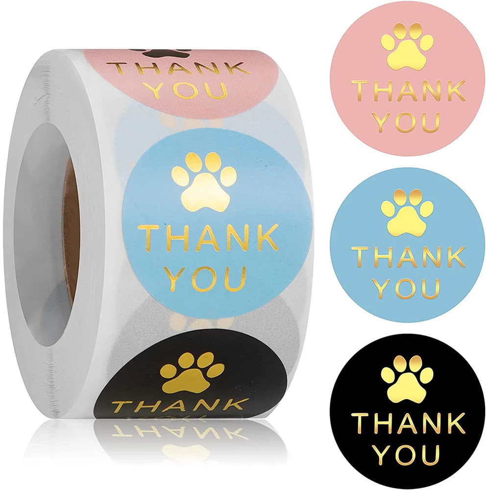 50~500 Pcs Round Dog Paw Print Thank You Label Stickers Used for Shipping and Mailing Box Seal Labels Decorative Gifts Stickers