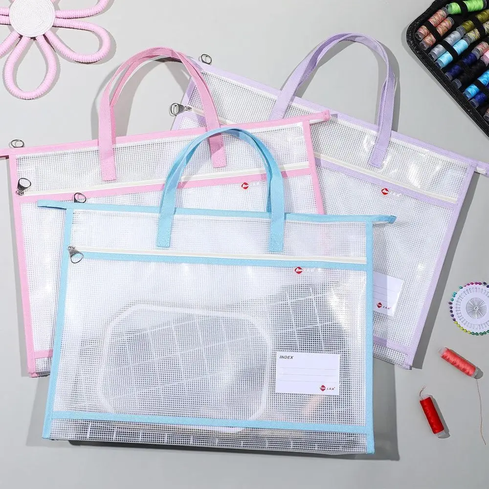 

3 Pcs Project Bag for Quilting Sewing Craft Storage for Quilter A3 Clear Mesh Design Art Supply Bag Artwork Storage Organize for
