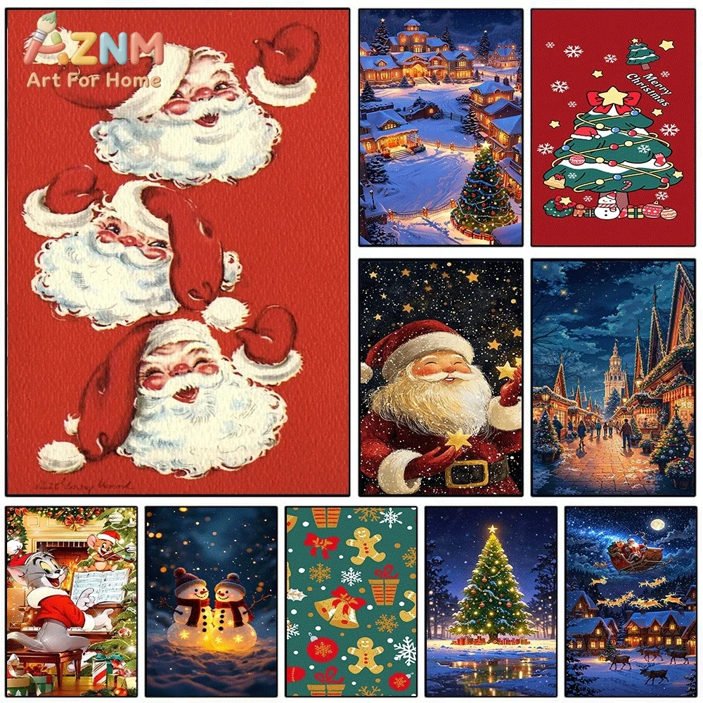 Vintage Red Background Multiple Santa Claus Portrait Canvas Wall Art Print Poster Unframed Canvas Painting Home Living Room Be