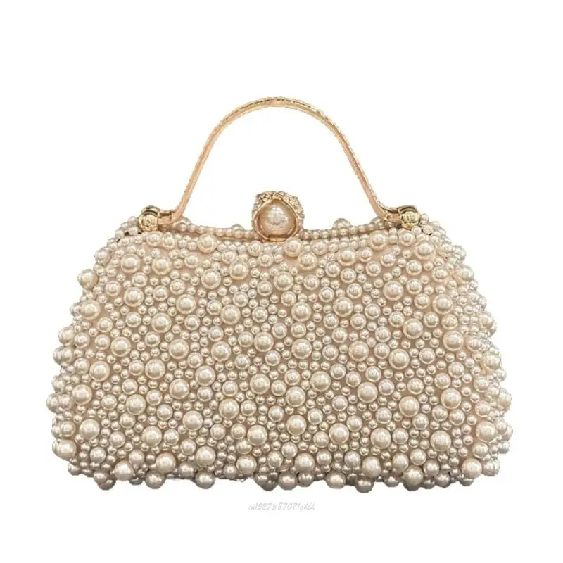 

X5XA Stylish Women's Pearls Bag With Detachable Chain Strap Fashionable Light Weight ABS Evening Bag For Weddings Banquets And