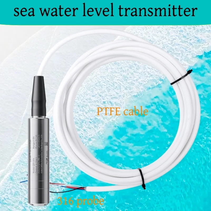 

sea water Level Sensor Transmitter 1m 2m 3m 5m 10m Water Level Sensor 316 probe 4-20mA rs485 Tank PTFE cable oil fuel 0-10V