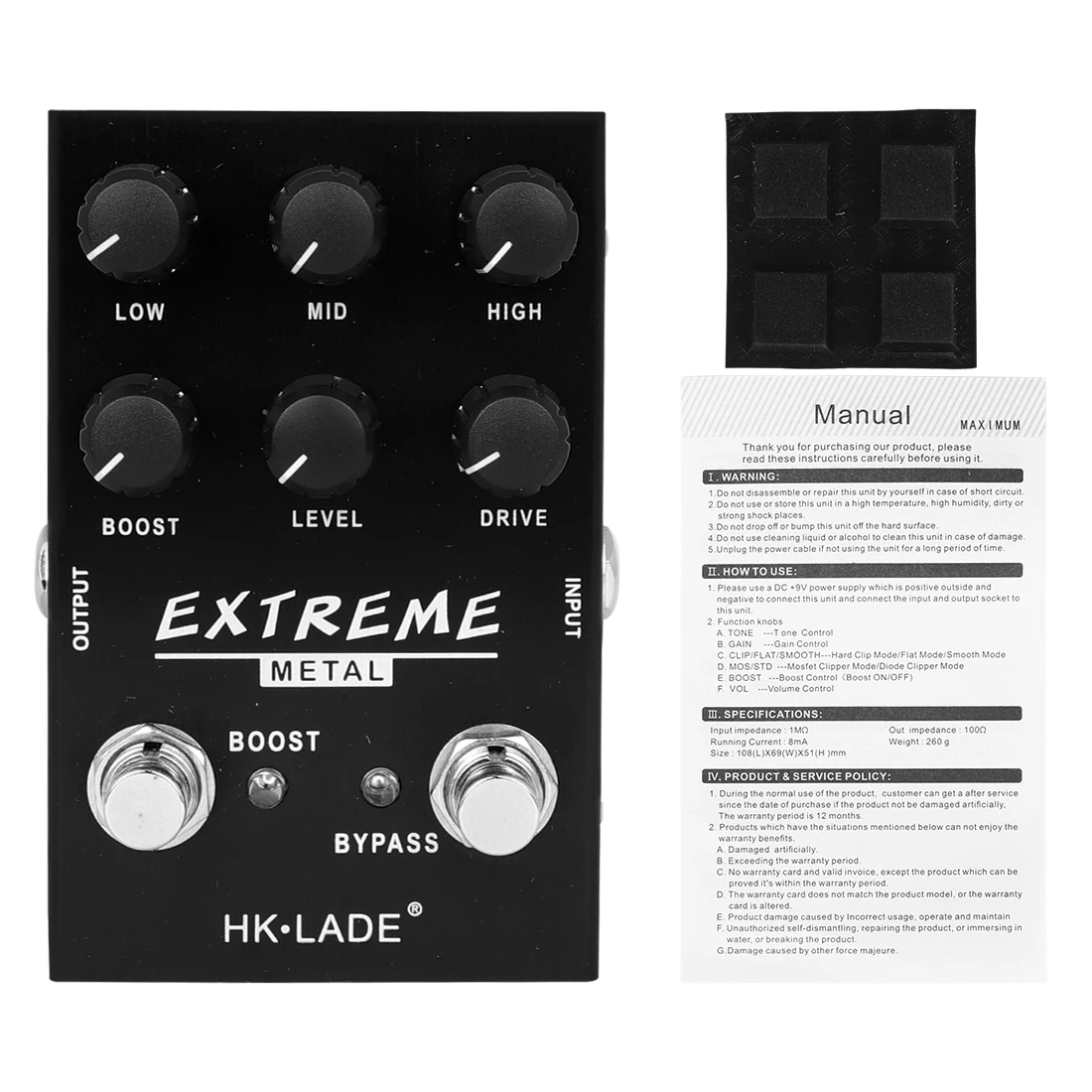 HK·LADE Extreme Metal Distortion Guitar Effect Pedal Metal Rock and Punk Sounds Electric Guitar Pedal True Bypass Guitar Parts