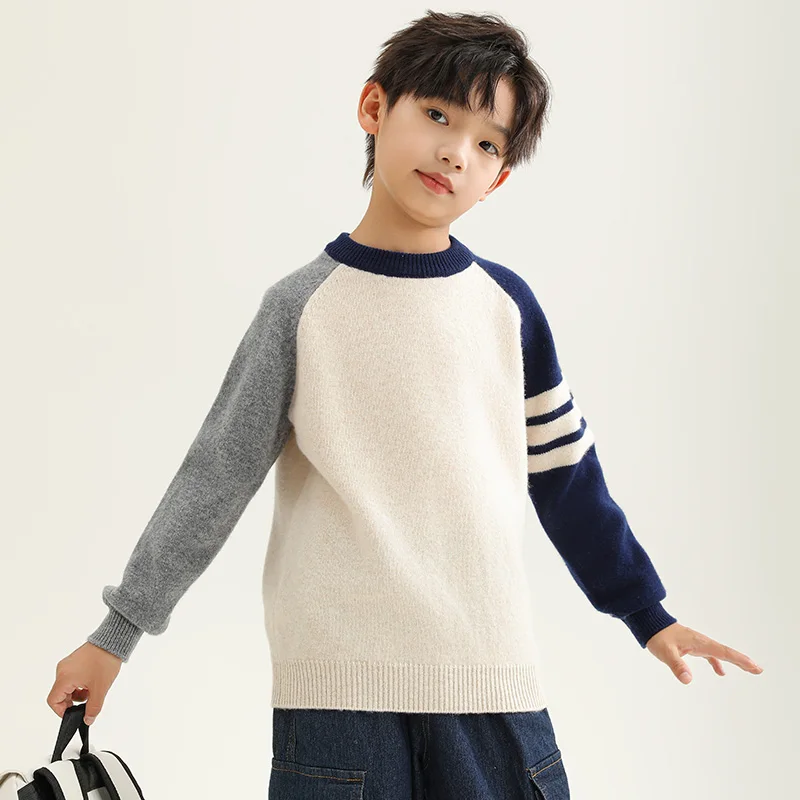 Unisex Style 100%  Merino Wool  Sweater Autumn And Winter  Pullover  Long Sleeve O-Neck  Basic  Children's Clothing Tops view 4