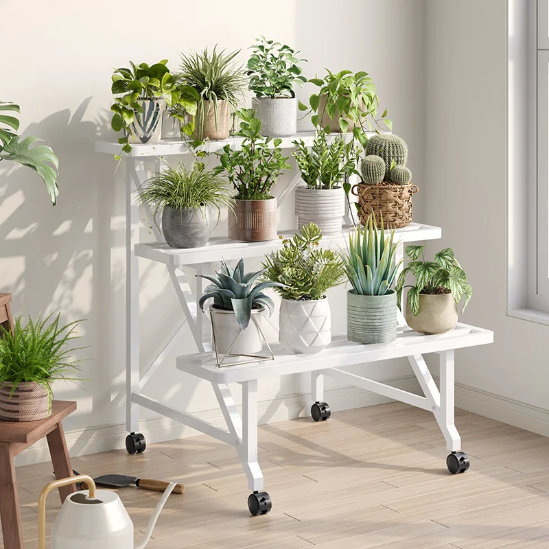 

Stepped step flower stand Balcony Floor to ceiling courtyard Wrought iron multi-layer flower stand Movable outdoor rack with