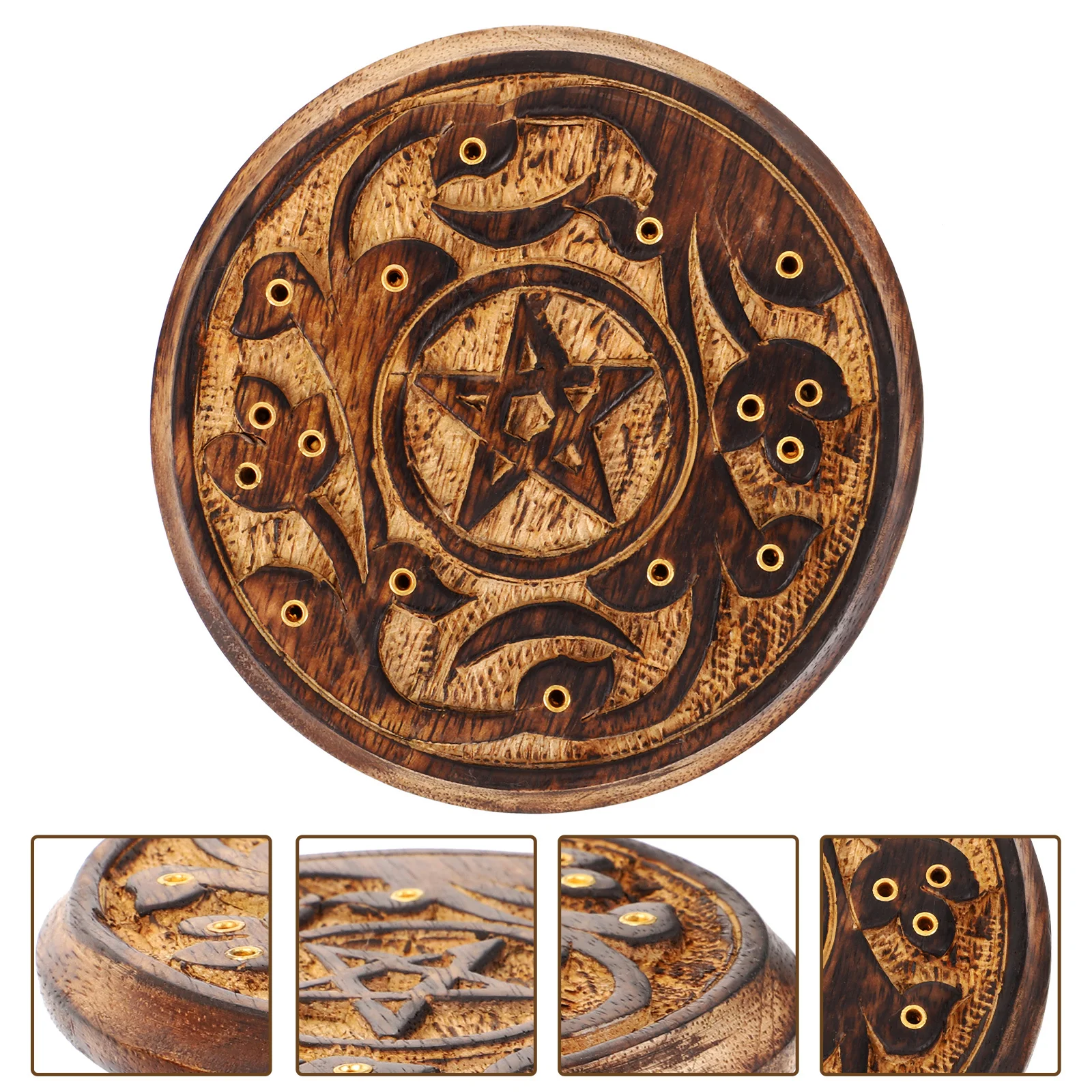 

Round Wooden Incense Burner Vintage Style Incense Holder for Sticks and Cones Home Decor Desktop Ornament Censer