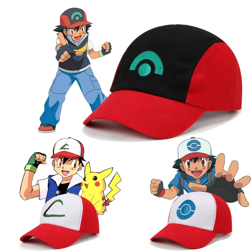 Pokemon Anime Hats Pocket Monster Figure Ash Ketchum Cosplay Series Cartoon Hats Adjustable Child Baseball Cap Mesh Hats