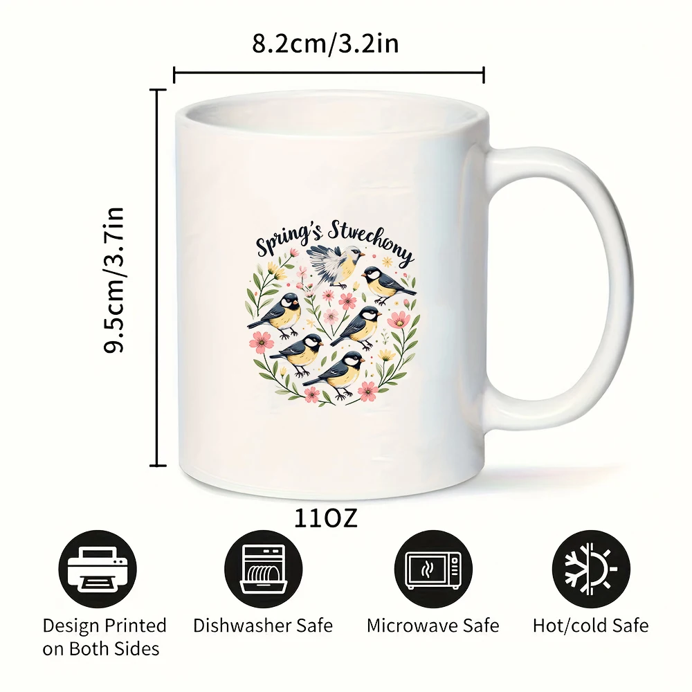 Весенняя кружка с мультяшной птицей на 11 унций + элементы свежих цветов, рождественская детская семейная офисная чашка